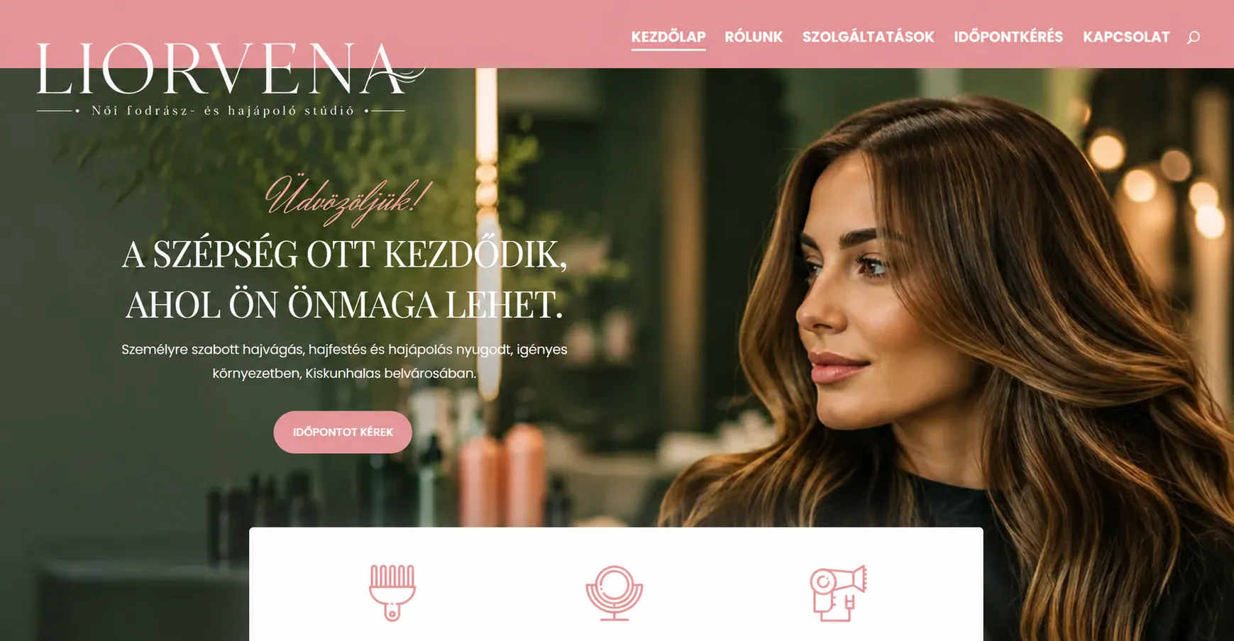 LIORVENA női fodrász szalon demó weboldal kezdőlapjának előnézeti képe