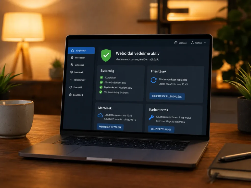 Weboldal karbantartás és biztonsági frissítések ellenőrzése laptopon